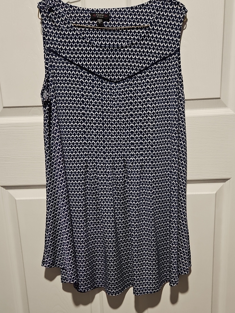 Cocomo Navy and White Sleeveless Chevron Dot Tunic